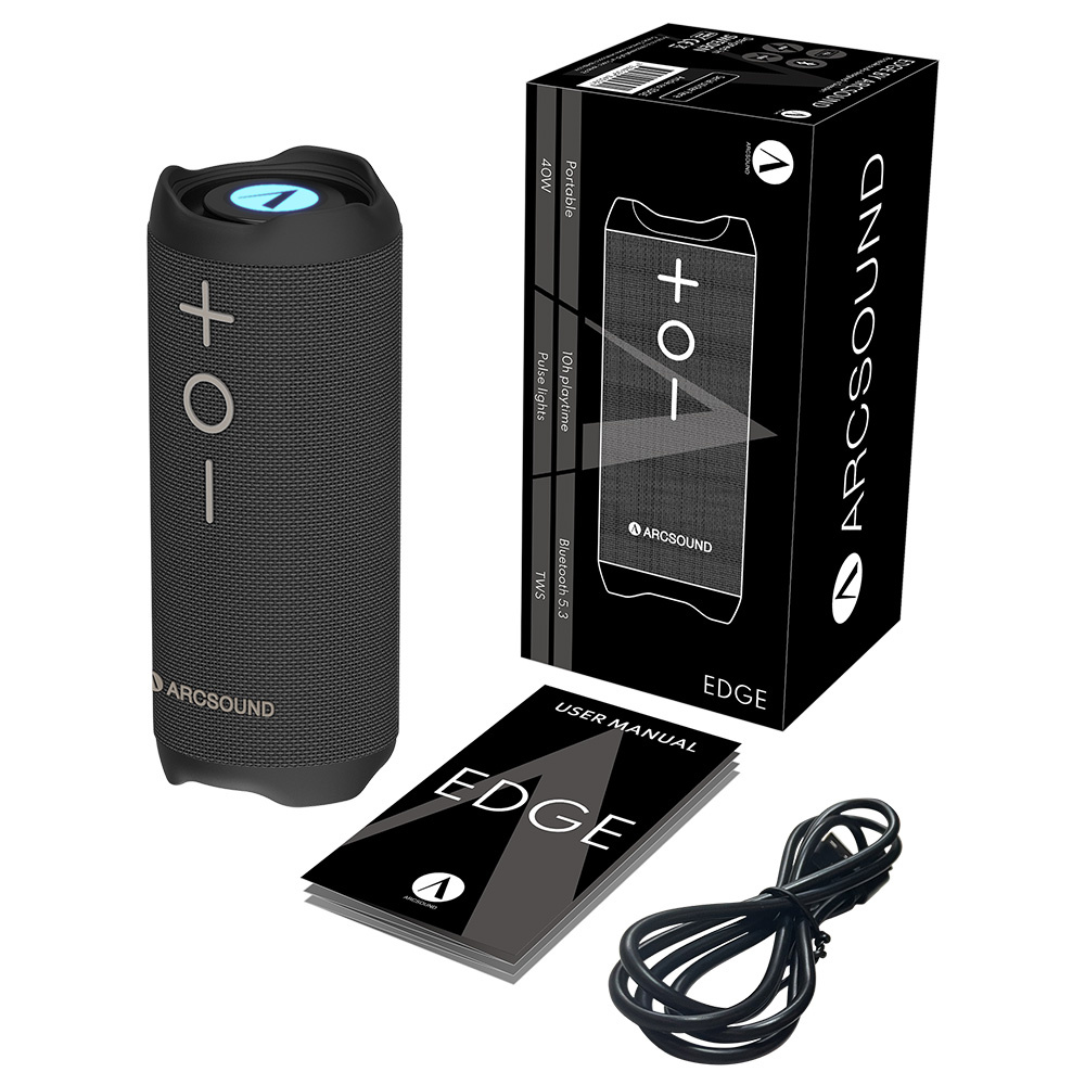 Arcsound EDGE leistungsstarker tragbarer Lautsprecher mit Bluetooth, schwarz