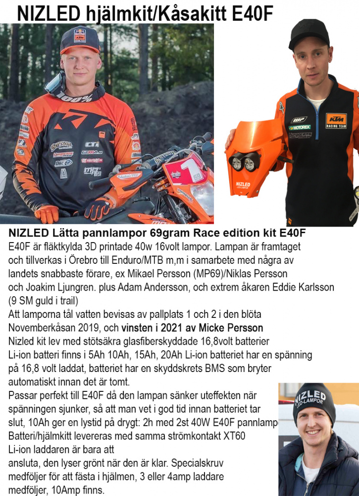 Nizled Spitzen-Helmkit ohne Lüfter, 1x40w Lampe für 16,8v Akku-/Motorradbetrieb