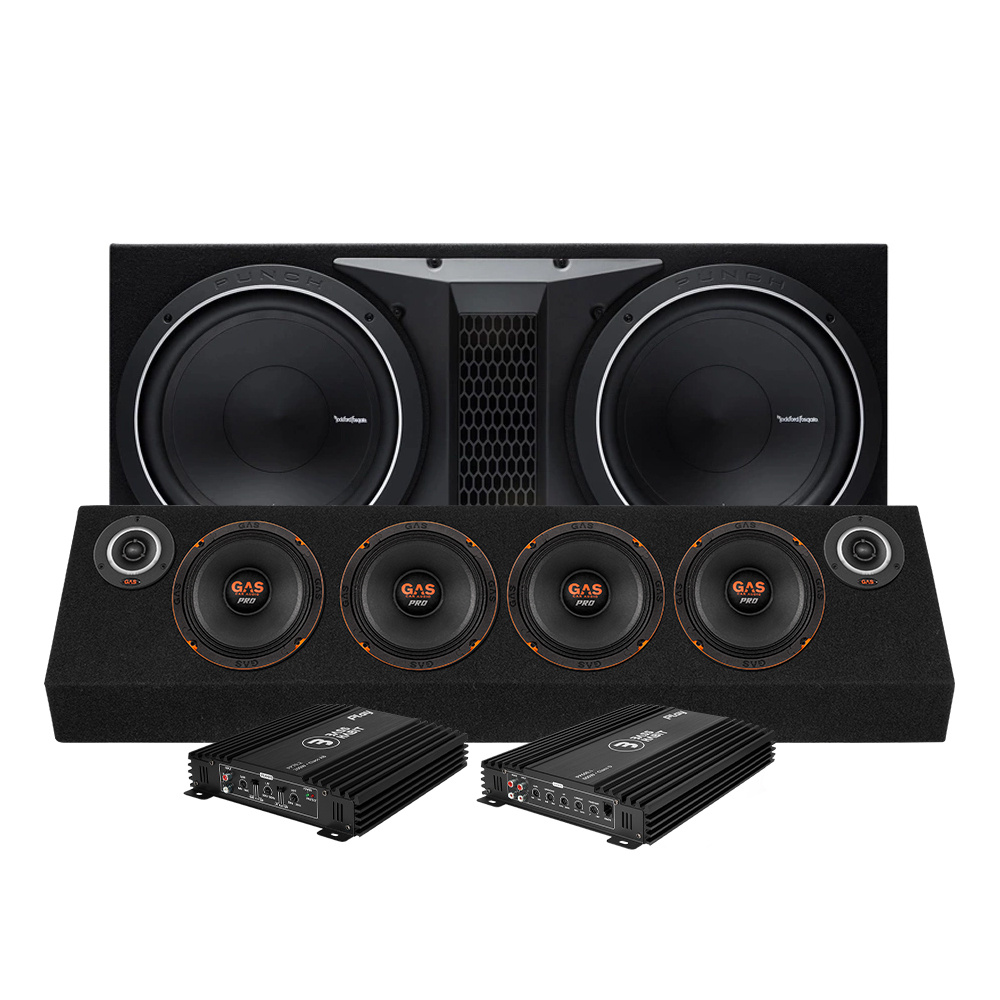 Rockford Fosgate P1-2x12 Basspaket & PSB4645 Raggarplanka mit Verstärker