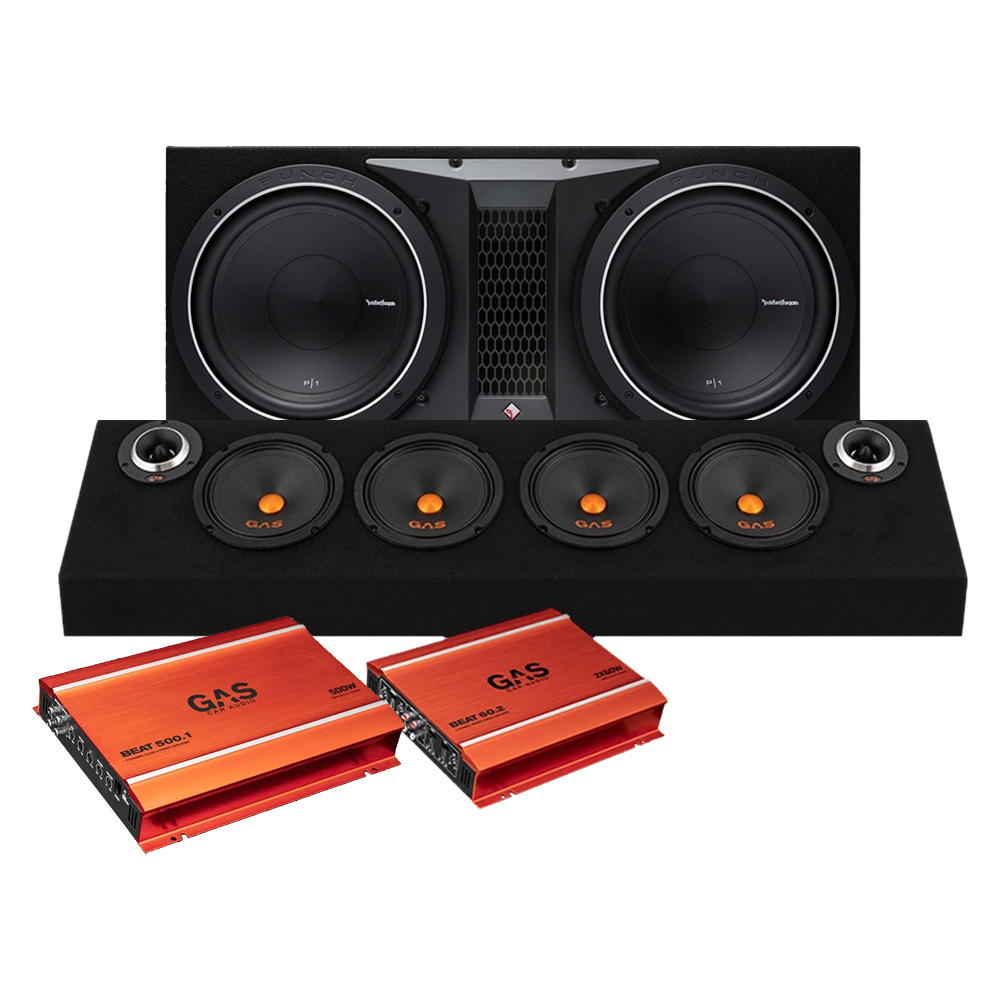 Rockford Fosgate P1-2x12 Basspaket & Raggarplanka mit Verstärker