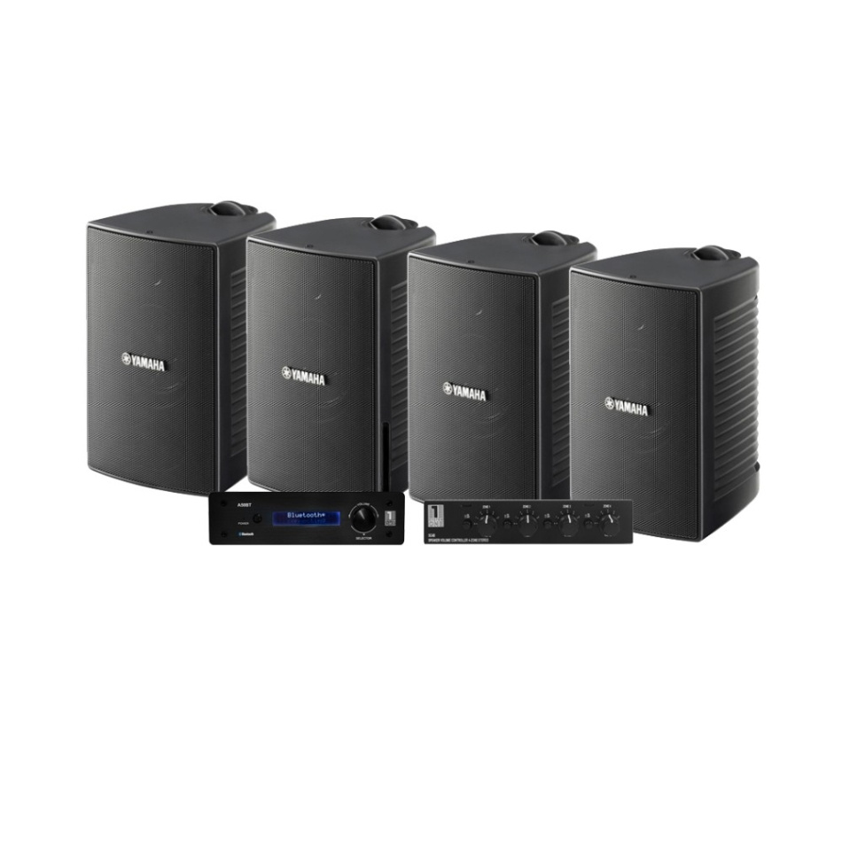 4er-Pack Yamaha NS-AW194 mit System One A50BT und Lautsprecherumschalter, Outdoor-Paket