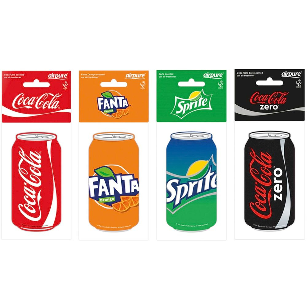 4er-Pack Duftbäume mit dem Duft von Coca-Cola, Sprite, Fanta und Coca-Cola Zero