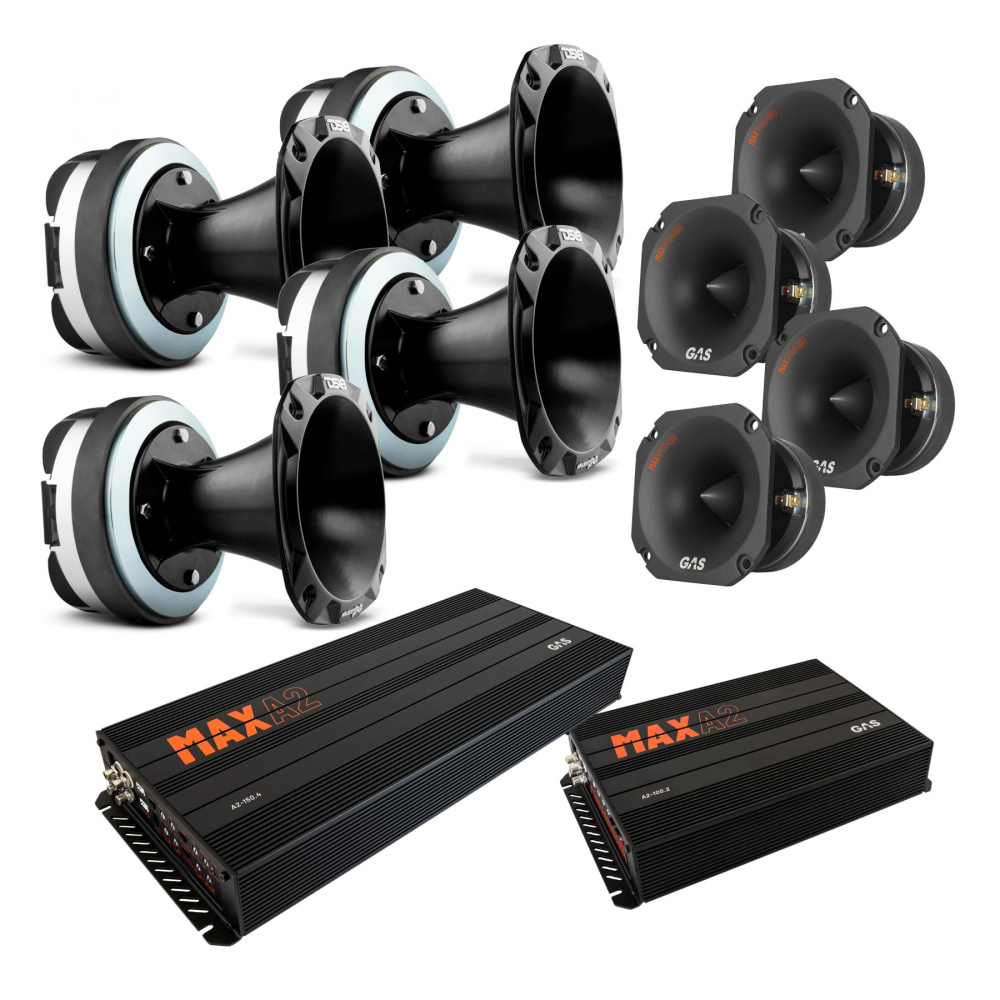 4er-Pack DS18 PRO-DKH2F & GAS PT2-384, SPL-Paket mit Verstärker, X-Large