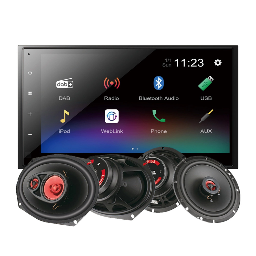 Pioneer DMH-A340DAB & Bass Habit PLAY-Lautsprecher, Auto-Stereo-Paket