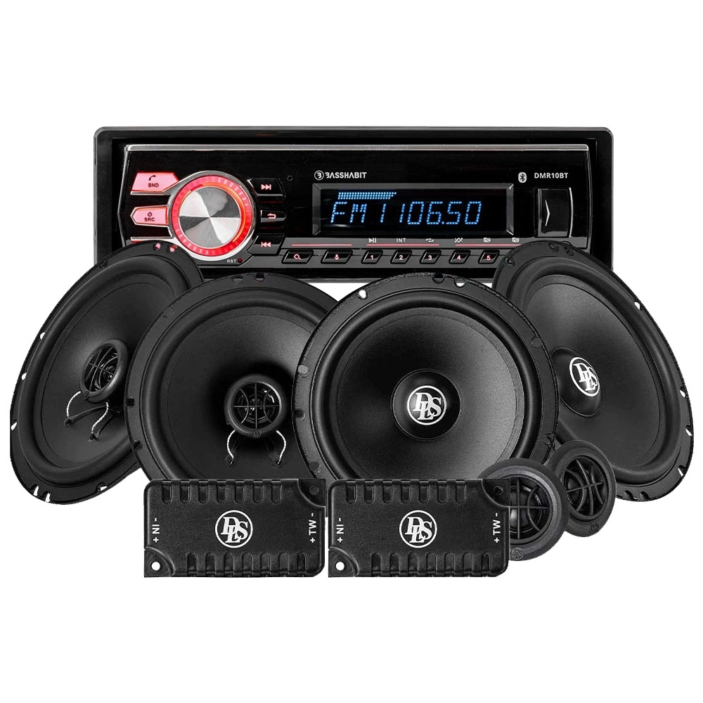 Bass Habit DMR10BT Auto-Stereo-Paket mit DLS Front- und Hecklautsprechern
