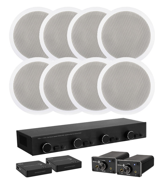 Dayton Audio DTA-120BT mit Lautsprecherumschalter, WiFi-Adapter & 4 Lautsprecherpaaren