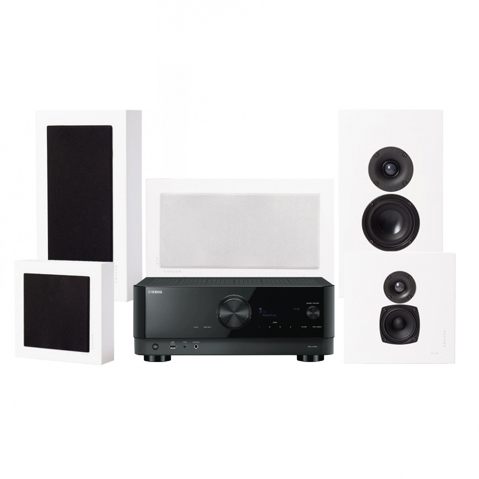 Yamaha RX-V4A & DLS Flatbox Midi Heimkino-Set 5.0, weiß