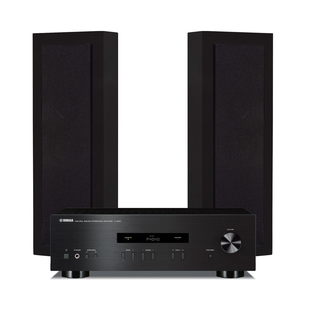 DLS Flatbox Slim Large in Schwarz mit Yamaha A-S201 MK II, Stereo-Set 2.0