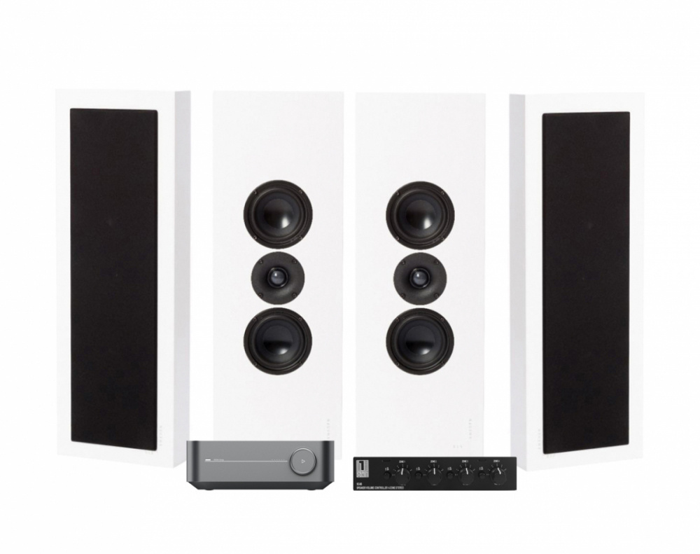 WiiM Amp, SC4B & 2 Paare mattweißer DLS Flatbox XL