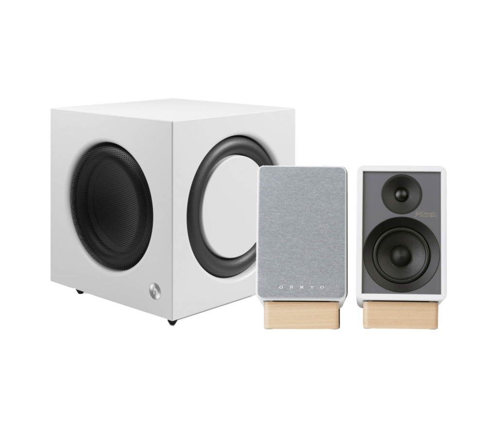 Onkyo GX-30ARC mit Audio Pro SW-10, aktives 2.1 Stereo-Set in Weiß