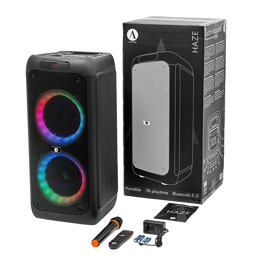 4er-Pack Arcsound HAZE (gen.2), Partylautsprecher mit drahtlosem Mikrofon und Bluetooth
