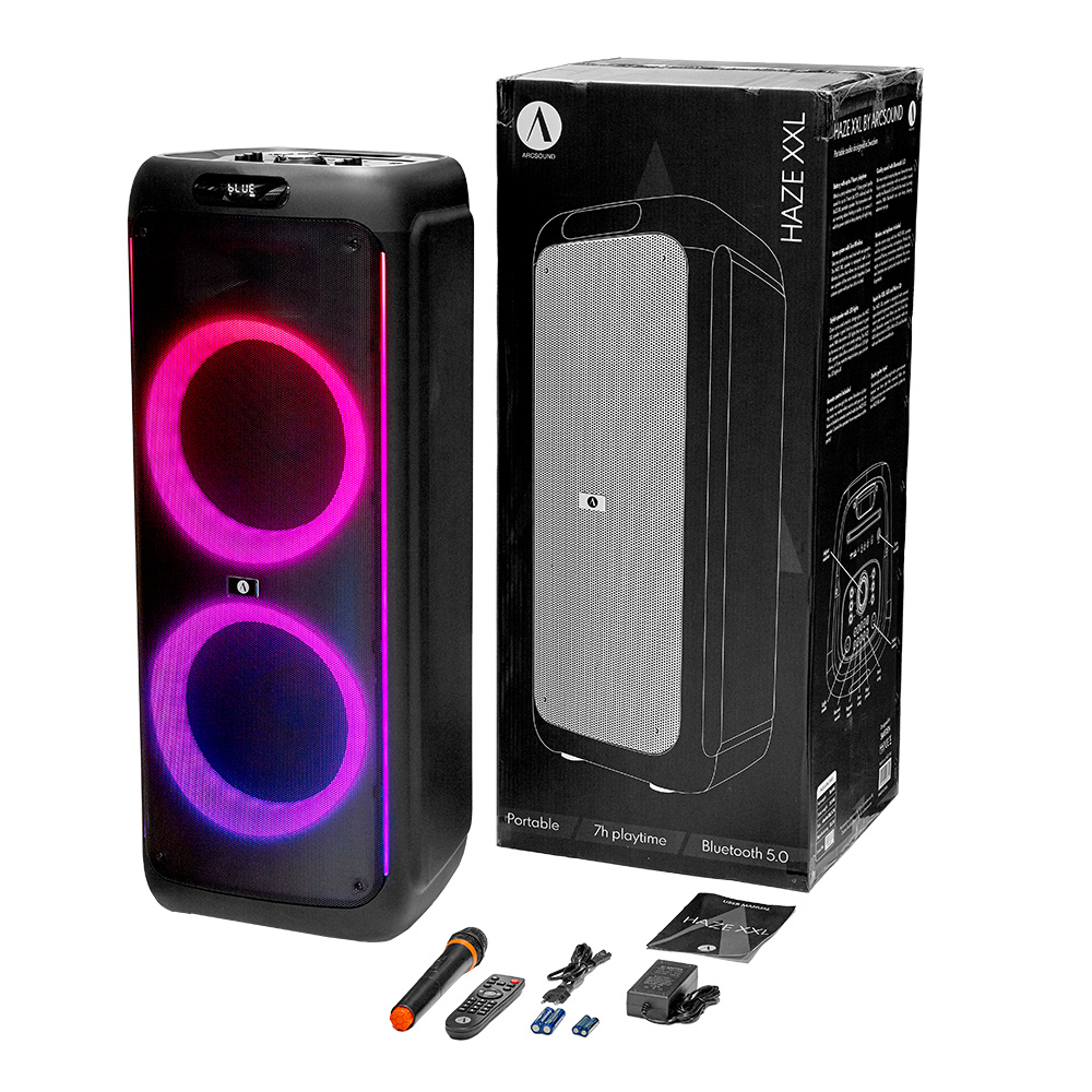 2er-Pack Arcsound HAZE XXL, schwerer Partylautsprecher mit drahtlosem Mikrofon und Bluetooth