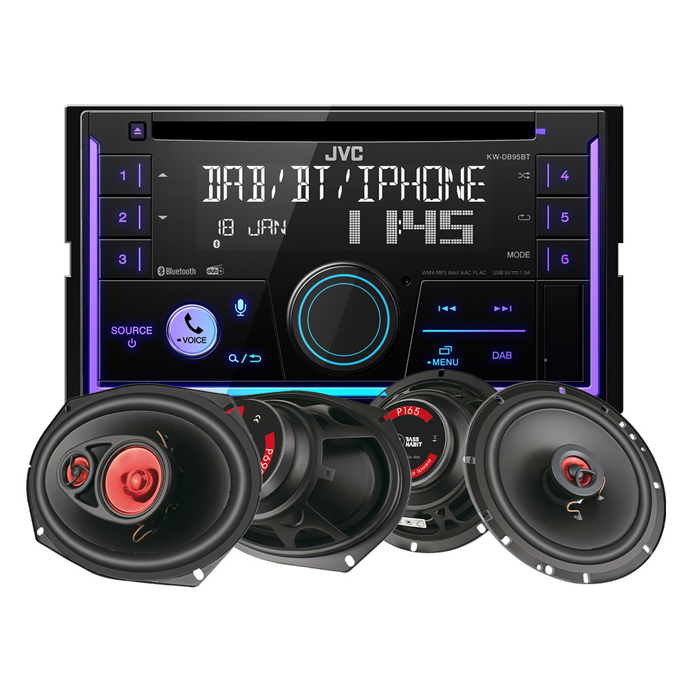 JVC KW-DB95BT & Bass Habit Play-Lautsprecher, Car-Audio-Paket