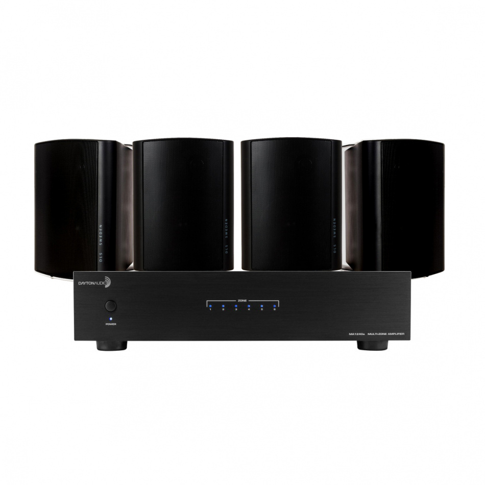 Dayton Audio MA1240 & 2 Paar schwarze DLS MB5i Außenlautsprecher