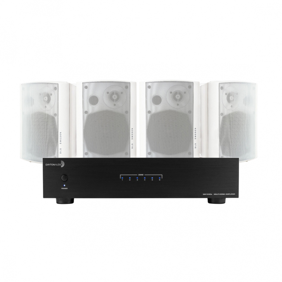 Dayton Audio MA1240 & 2 Paar weiße DLS MB5i Außenlautsprecher