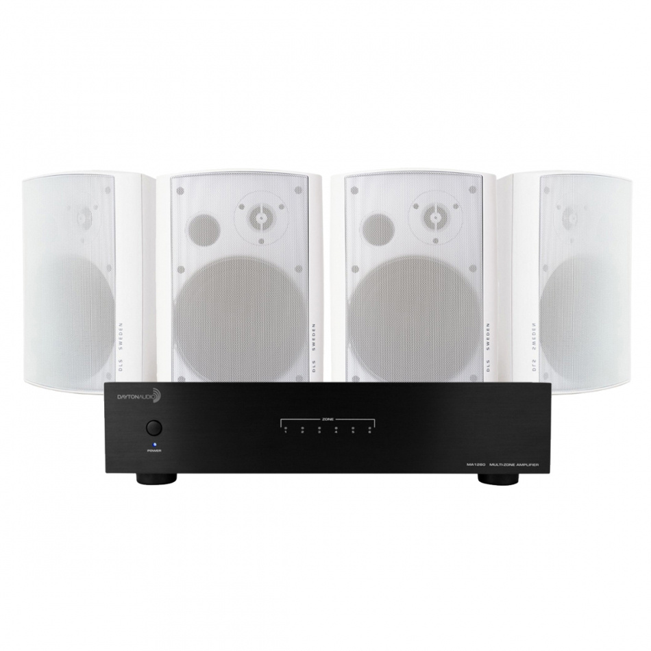 Dayton Audio MA1260 & 2 Paar weiße DLS MB6i Außenlautsprecher