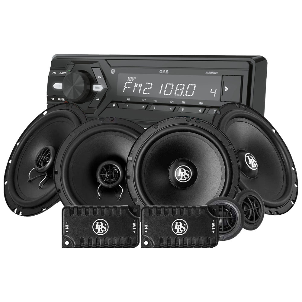 GAS MAD M100-BT mit DLS Front- und Hecklautsprechern, Autoradio-Paket