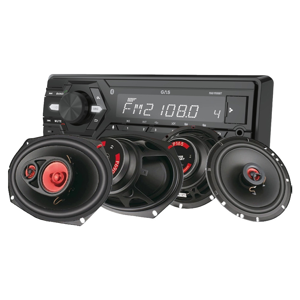 GAS MAD M100-BT Autoradio-Paket mit Bass Habit Play-Lautsprechern