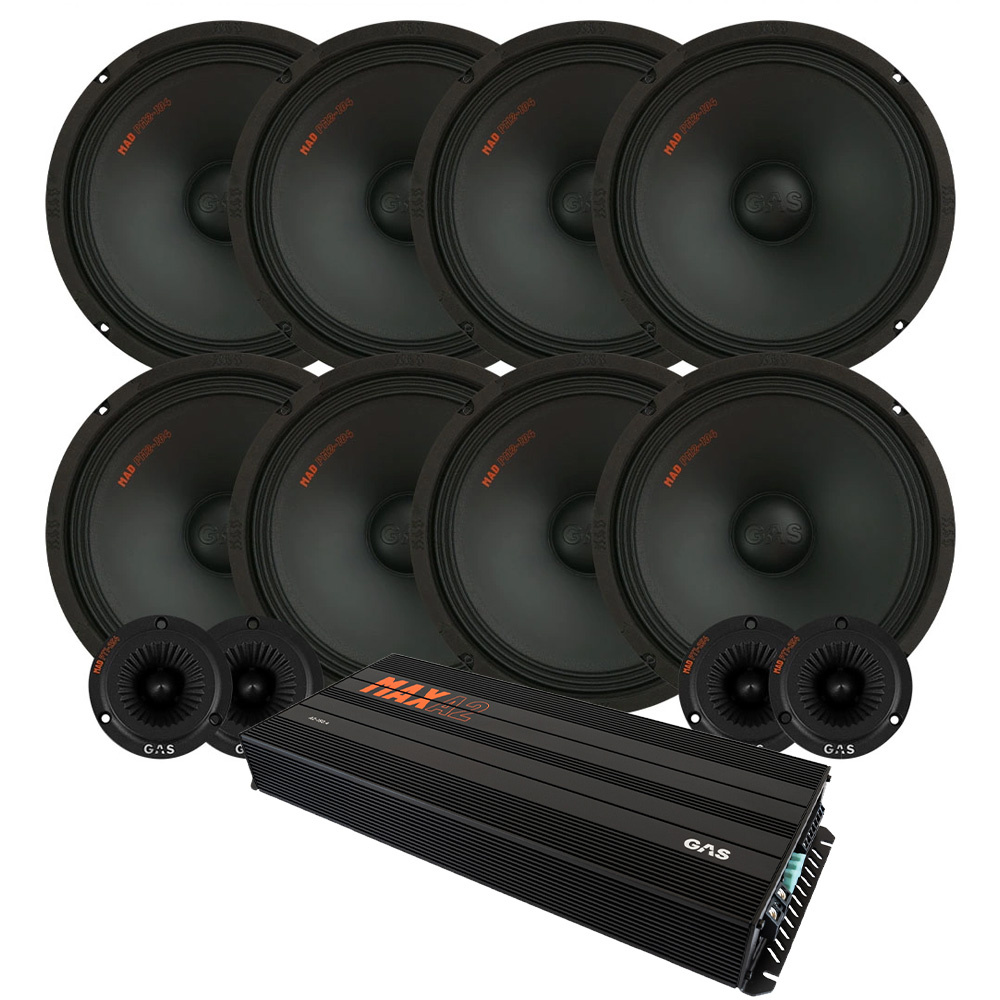 8er-Pack GAS MAD PM2-104 mit PT1-254 SPL-Paket mit Verstärker, groß