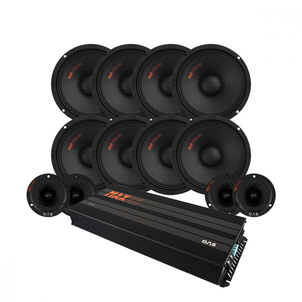 8er-Pack GAS MAD PM2-64 mit PT1-254 SPL-Paket mit Verstärker, groß