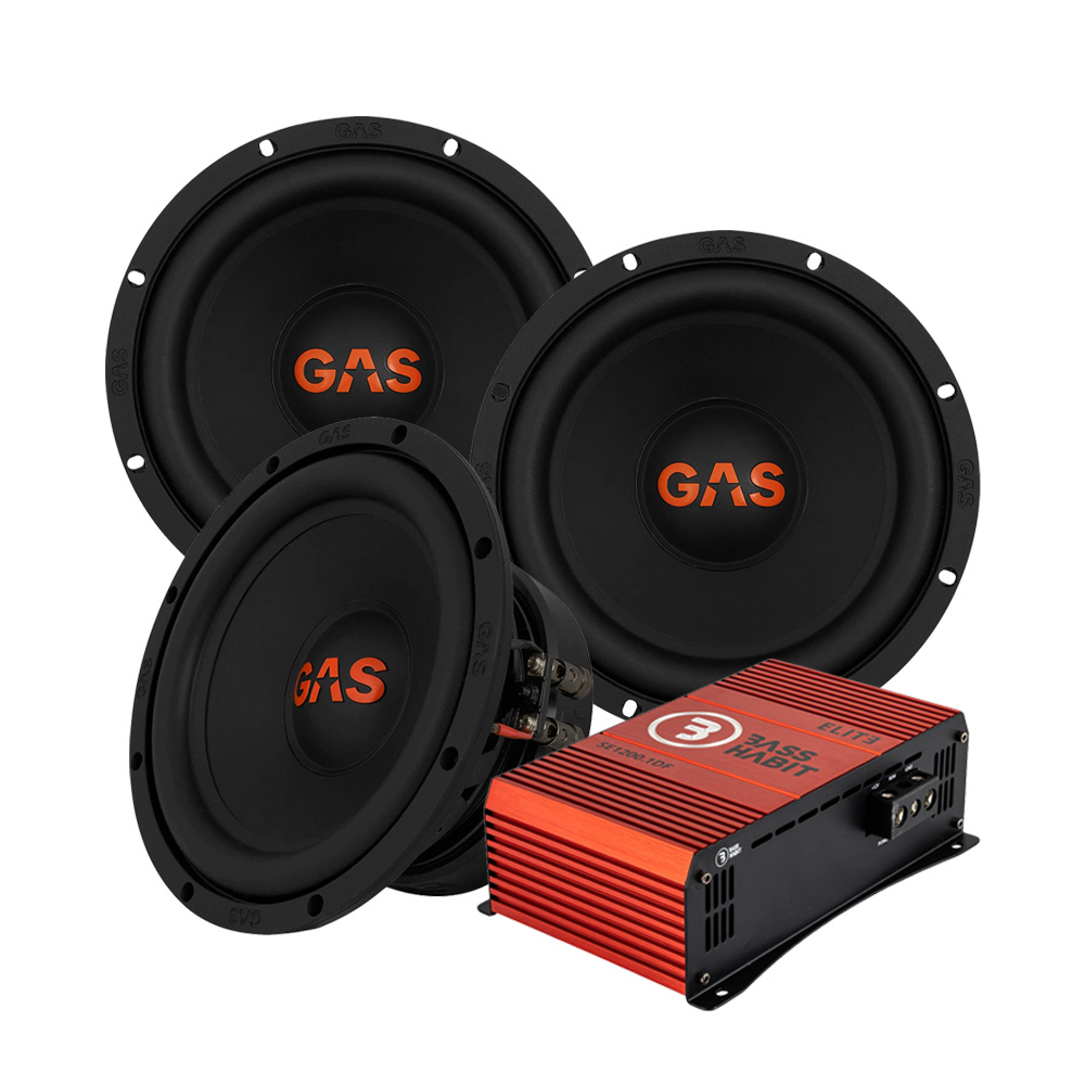 3er-Pack GAS MAD S2-8D2 & Bass Habit SE1200.1DF, Basspaket für Amis