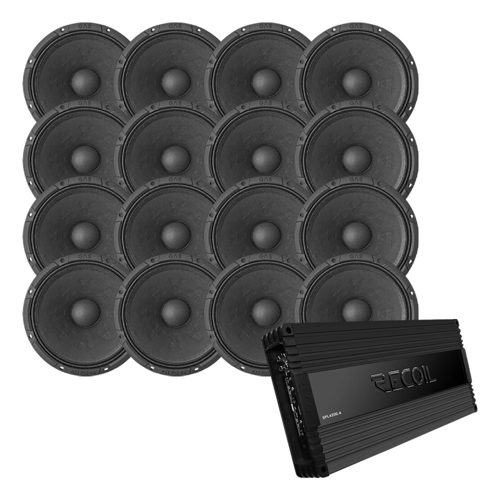 16er-Pack GAS MAX PM2-64 mit Recoil SPL4200.4, SPL-Paket Large
