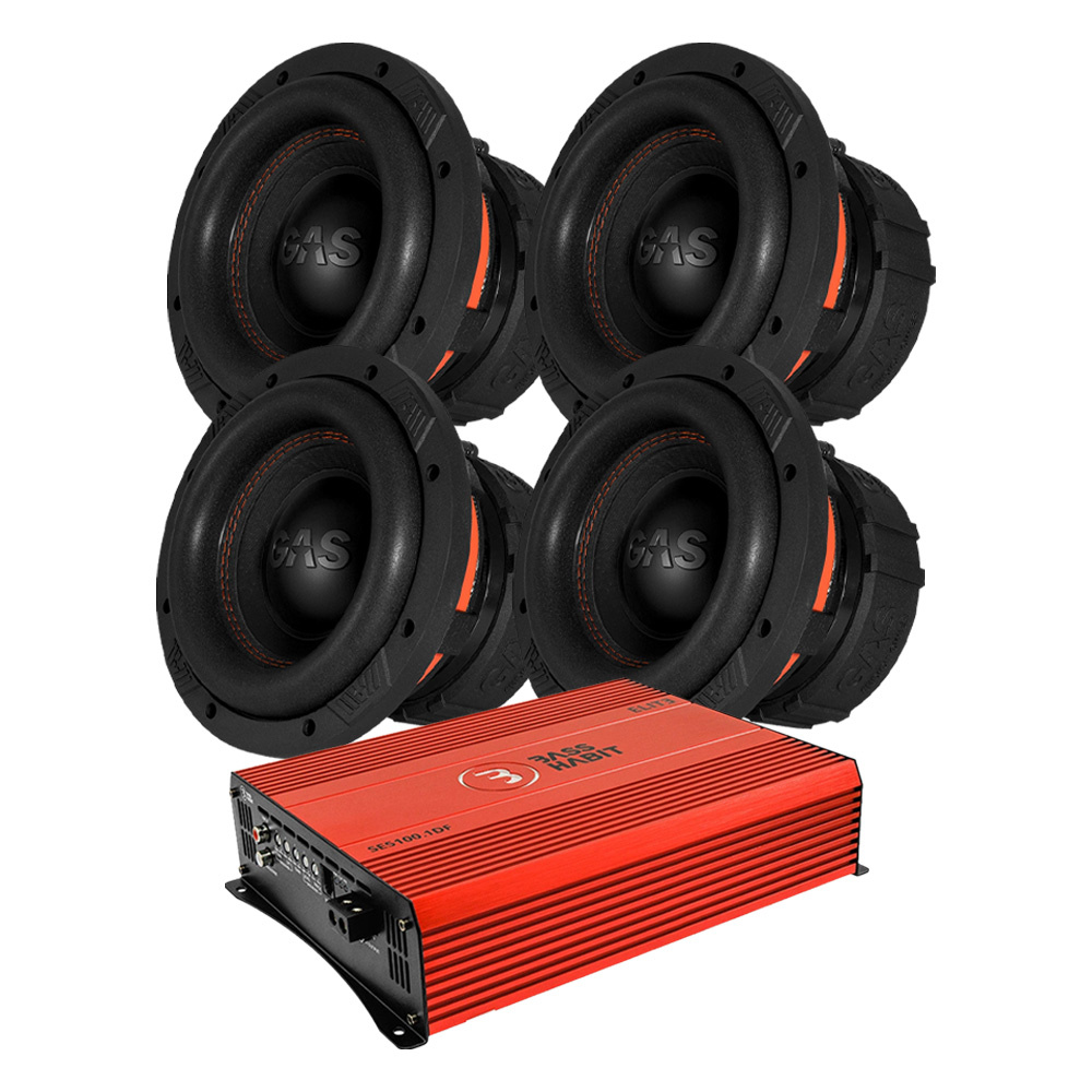 4er-Set GAS MAX S1-8D1 & Bass Habit SPL ELITE 5100.1DF, Basspaket