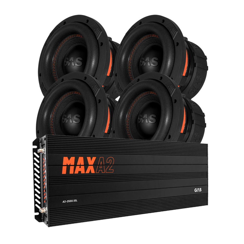 4er-Set GAS MAX S1-8D1 & MAX A2-2500.1DL, Basspaket für US-Cars