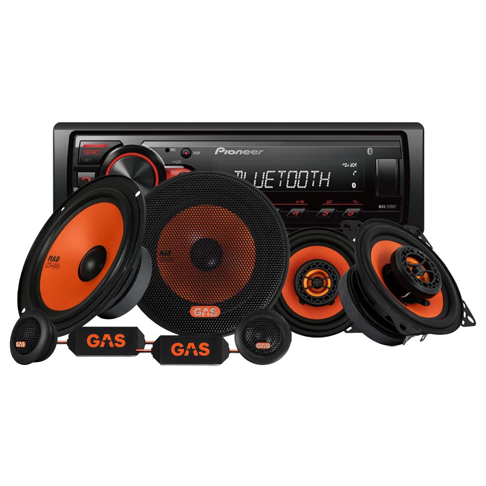 Pioneer MVH-230BT & GAS MAD K1 Front- und Hecksystem, Autoradio-Set