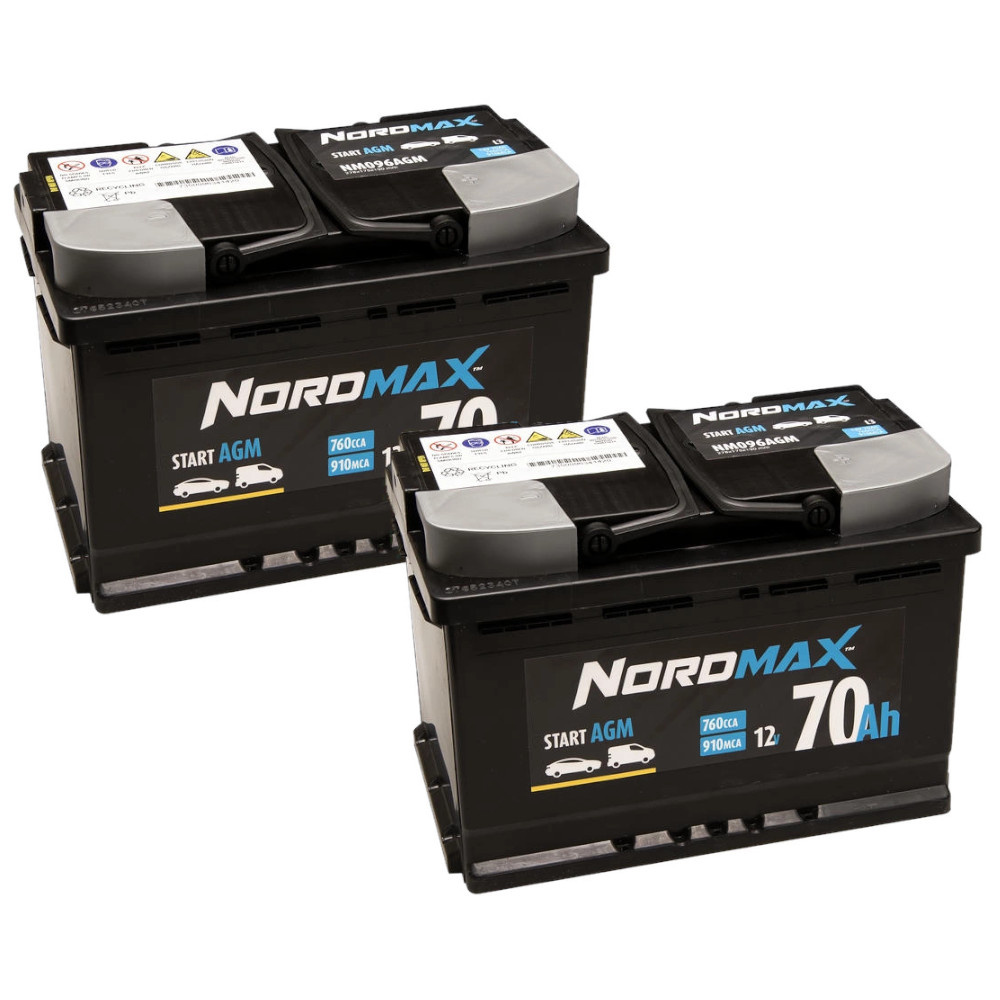 Batteriepaket, 2 Stk. Nordmax AGM-Batterie, 70Ah / 12V
