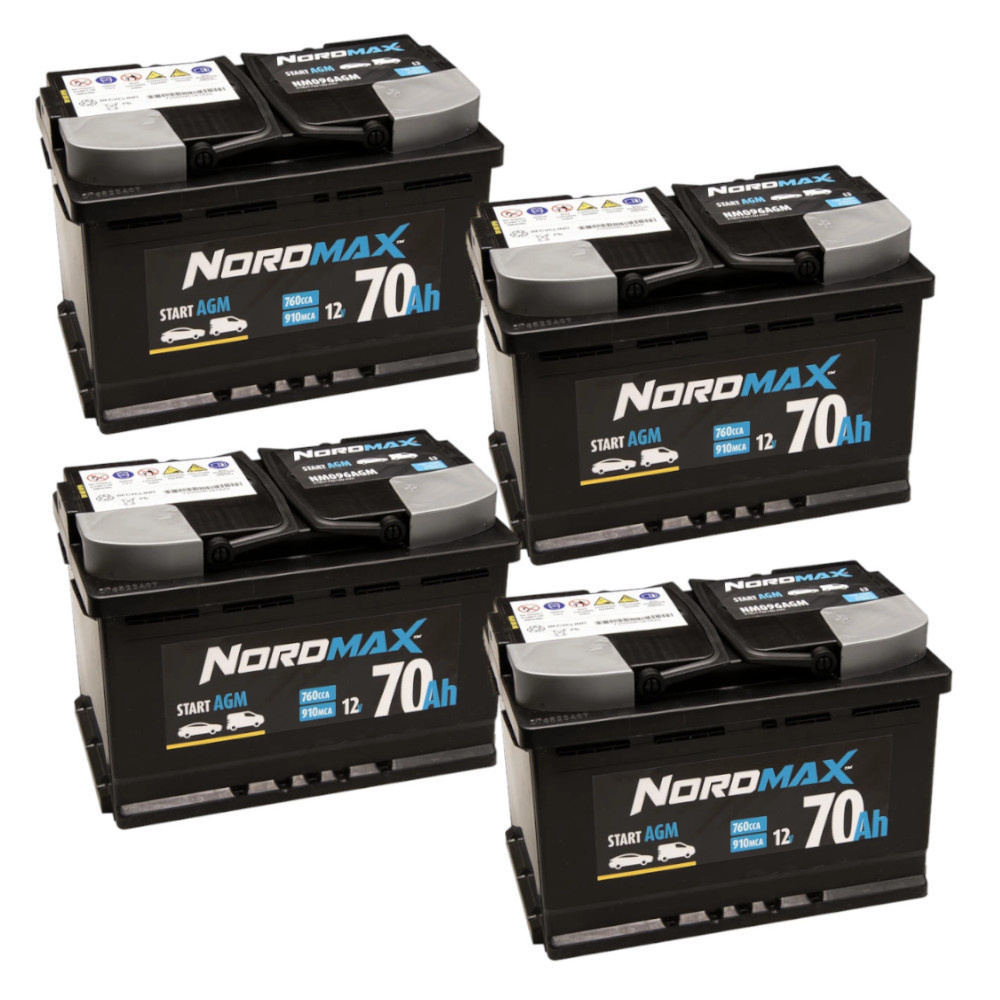 Batteriepaket, 4 Stk. Nordmax AGM-Batterie, 70Ah / 12V