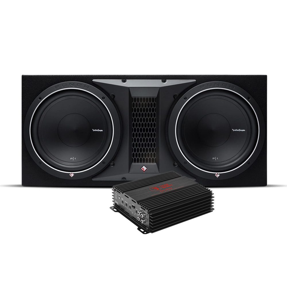 Rockford Fosgate P1-2x12 & Bass Habit Rebel RA1200W, Bass-Paket