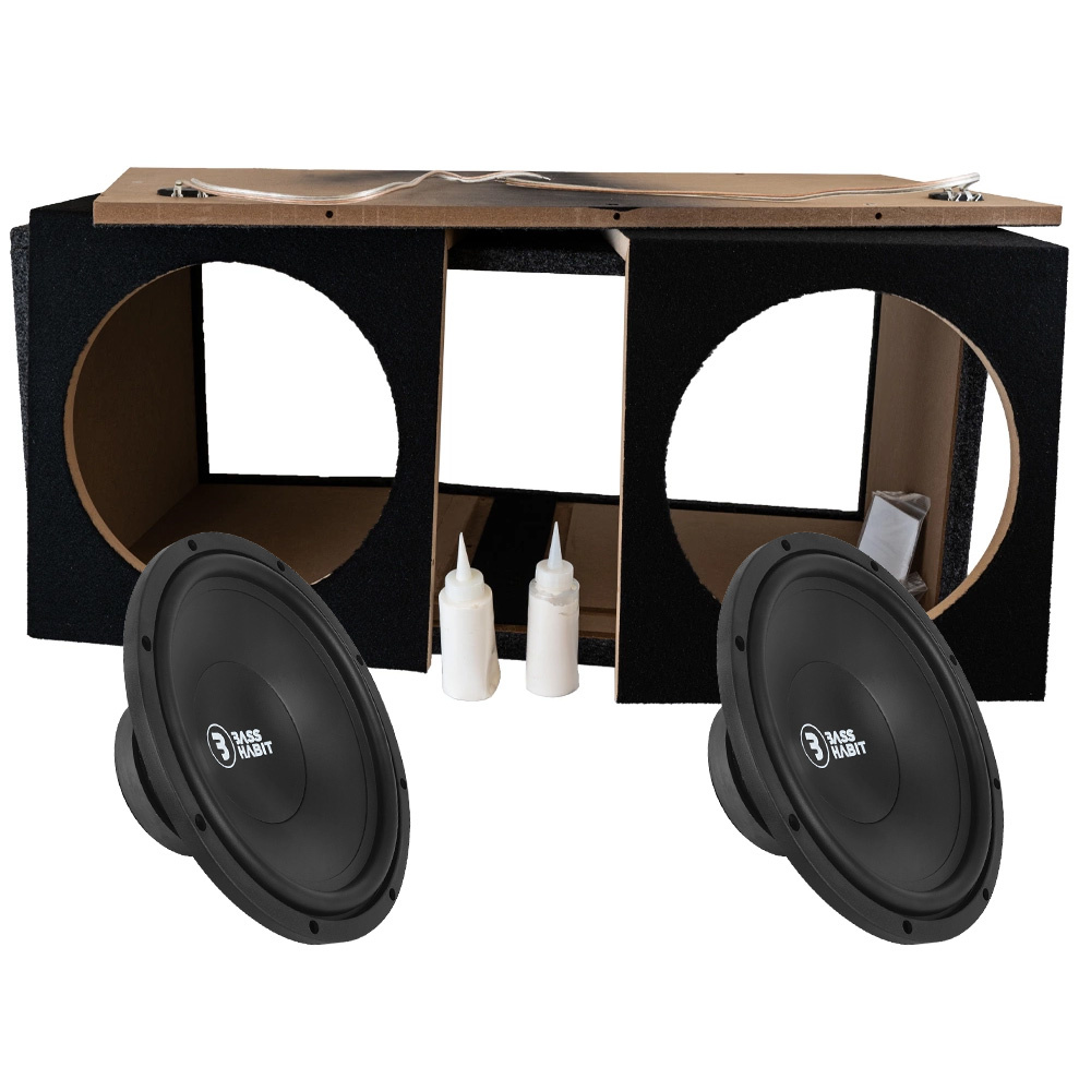 2er-Pack Bass Habit PL300 im Gehäuse mit RA2000W, Bass-Paket als Bausatz