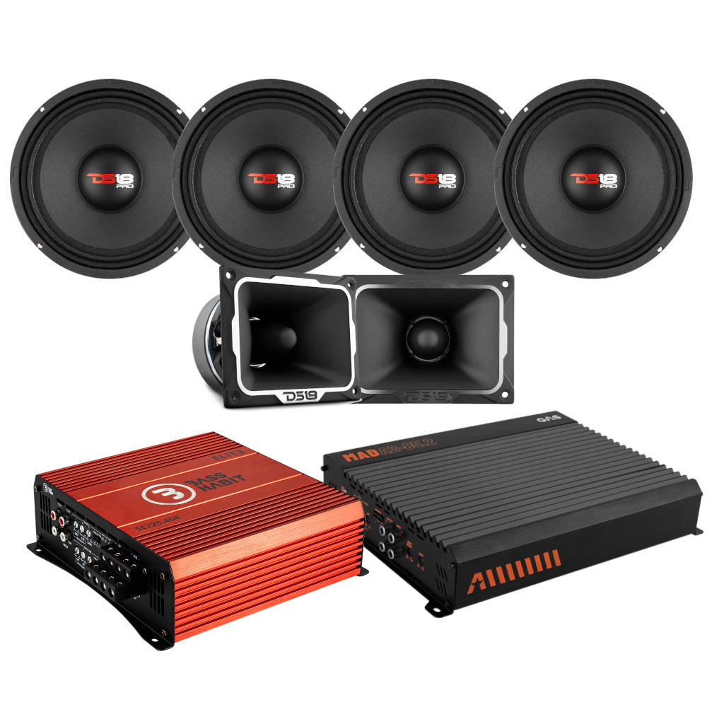 4er-Pack DS18 PRO-X10.4M und TWX5, SPL-Paket mit Verstärker