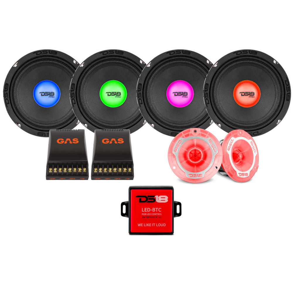 4er-Pack DS18 PRO-X6.4RGBCAP mit PRO-TW1L, SPL-Kit mit RGB-LED-Beleuchtung