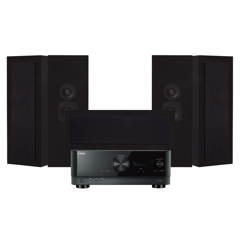 Yamaha RX-V4A & DLS Flatbox Slim Large On-Wall 5.0 Heimkino-Paket, mattschwarz