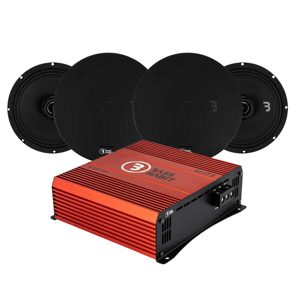 Bass Habit SPL Elite SE200CX & SE225.4DF, SPL-Heckablagenpaket mit Endstufe