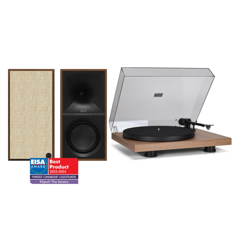 Klipsch The Sevens mit Pro-Ject Debut EVO 2, Vinyl-Paket in Nussbaum