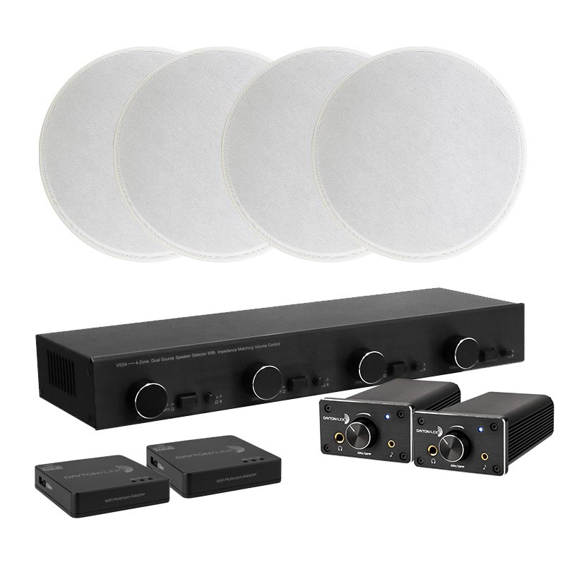 Dayton Audio DTA-120BT mit 4x IC680, Lautsprecherumschalter und WiFi-Adapter